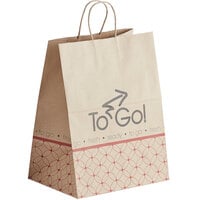Bagcraft Natural Kraft Paper Shopping Bag with Handles - "Meals to Go" Printing 12" x 9" x 16"   - 200/Bundle