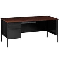 Hirsh Industries 30" x 66" Black / Walnut Office Desk with Center Drawer and Left-Hand Pedestal