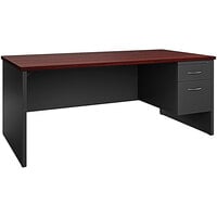 Hirsh Industries 36" x 72" Charcoal / Mahogany Modular Desk with Right-Hand Pedestal