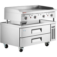 Vulcan VCRG48-T1 48 inch Natural Gas Countertop Griddle with Thermostatic Controls and 48 inch, 2 Drawer Avantco Refrigerated Chef Base - 100,000 BTU