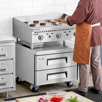 Vulcan VCRG36-T1 36 inch Natural Gas Countertop Griddle with Thermostatic Controls and 36 inch, 2 Drawer Avantco Refrigerated Chef Base - 75,000 BTU