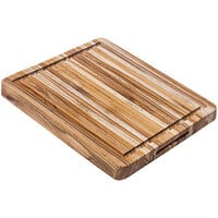 Teakhaus Traditional 16" x 12" x 1 1/2" Edge Grain Teakwood Carving / Cutting Board with Juice Canal and Hand Grips 105