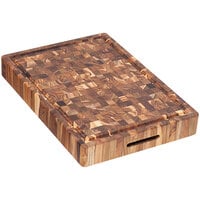 Teakhaus Butcher Block 20" x 14" x 2 1/2" End Grain Teakwood Carving / Cutting Board with Juice Canal and Hand Grips 313