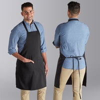 Choice Black Polyester Standard Bib Apron with 2 Pockets - 34" x 30"