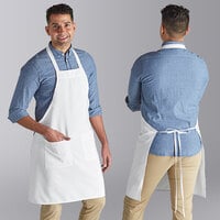 Choice White Polyester Standard Bib Apron with 2 Pockets - 34" x 30"