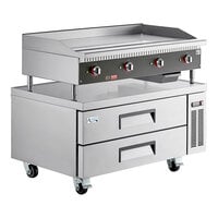 Cooking Performance Group 48EGU48CB Ultra Series Electric 48" Countertop Chrome Griddle with Thermostatic Controls and 48" Refrigerated Base - 208/240V, 16,000W