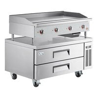Cooking Performance Group 48EG48CB Electric 48" Countertop Griddle with Thermostatic Controls and 48" Refrigerated Base - 208/240V, 16,000W