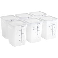 Vigor 22 Qt. White Square Polyethylene Food Storage Container and White Lid Set - 6/Pack