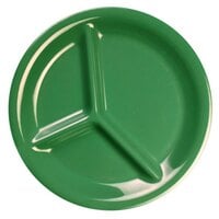 Thunder Group CR710GR 10 1/4 inch Green 3-Compartment Melamine Plate - 12/Pack