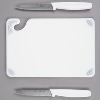 Choice 9" x 6" x 3/8" White Bar Size Cutting Board and Knife Set