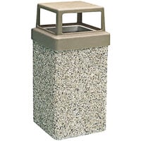 Wausau Tile TF1005 7 Gallon Concrete Square Decorative Outdoor Waste Receptacle with Plastic 4-Way Lid