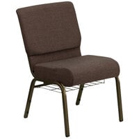 Flash Furniture FD-CH0221-4-GV-S0819-BAS-GG Brown 21" Extra Wide Church Chair with Communion Cup Book Rack - Gold Vein Frame