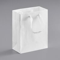 Customizable White Paper Bag with Ribbon Handles 8 inch x 4 inch x 10 inch - 200/Case
