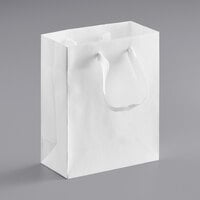 8" x 4" x 10" Customizable White Paper Bag with Ribbon Handles - 200/Case