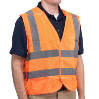 Cordova Customizable Orange Class 2 High Visibility 5-Point Breakaway Mesh Safety Vest with Hook & Loop Closure - Large