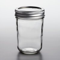 Choice 8 oz. Half-Pint Regular Mouth Glass Canning/Mason Jar with Silver Metal Lid and Band - 12/Pack
