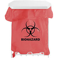 BOWMAN Dispensers White Coated Wire 1 Gallon Biohazard Bag Holder with Easy-Open Hinged Lid MW-001
