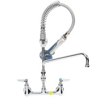 T&S MPR-8WLN-12 EasyInstall Wall Mounted 22 1/8" High Mini Pre-Rinse Faucet with Adjustable 8" Centers, 1.07 GPM Ergonomic Spray Valve, 24" Hose, 12" Add-On Faucet, and 6" Wall Bracket