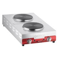 Avantco 177EB202F2BA Double Burner Solid Top Stainless Steel Portable Electric Front-to-Back Hot Plate - 1,800W, 120V