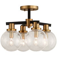 Kalco Cameo 4-Light Mid-Century Modern Semi-Flush Mount Light with Matte Black Finish and Brushed Pearlized Brass Accents - 120V, 25W