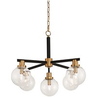 Kalco Cameo 5-Light Mid-Century Modern Pendant Light with Matte Black Finish and Brushed Pearlized Brass Accents - 120V, 25W