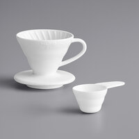 Hario V60 Size 01 White Ceramic Coffee Dripper and Plastic Measuring Spoon VDC-INT-01W