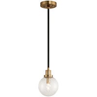 Kalco Cameo 1-Light Mid-Century Modern Mini Pendant Light with Matte Black Finish and Brushed Pearlized Brass Accents - 120V, 25W