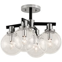 Kalco Cameo 4-Light Mid-Century Modern Semi-Flush Mount Light with Matte Black Finish and Nickel Accents - 120V, 25W