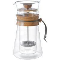 Hario Olive Wood 14 oz. Double-Walled Glass French Press with Wooden Band DGC-40-OV
