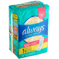 Always Ultra Thin 44-Count Unscented Menstrual Pad with Wings - Size 1 Regular - 3/Case