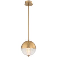 Kalco Portland 10" LED Contemporary Mini Pendant Light with Winter Brass Finish and Steel Top - 120V, 12W