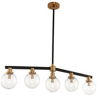 Kalco Cameo 5-Light Mid-Century Modern Island Light with Matte Black Finish and Brushed Pearlized Brass Accents - 120V, 25W