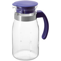Hario Slim 24 oz. Glass Pitcher with Blue Lid and Handle
