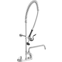 Equip by T&S 5PR-8W14 Wall Mounted 35 3/4 inch High Pre-Rinse Faucet with 8 inch Adjustable Centers, 44 inch Hose, 14 inch Add-On Faucet, and 6 inch Wall Bracket