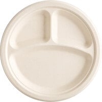 EcoChoice No PFAS Added 9" Natural Bagasse Blend 3 Compartment Plate - 125/Pack