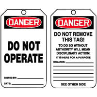 Accuform 5 3/4" x 3 1/4" PF-Cardstock "Danger / Do Not Operate" Safety Tag MDT112CTP - 25/Case