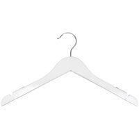 17 inch White High Gloss Wooden Shirt Hanger with Chrome Hook - 100/Pack
