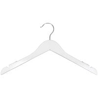 17" White High Gloss Wooden Shirt Hanger with Chrome Hook - 100/Pack