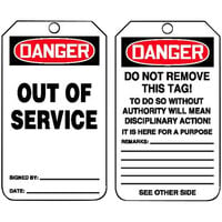 Accuform 5 3/4" x 3 1/4" PF-Cardstock "Danger / Out Of Service" Safety Tag MDT158CTP - 25/Case