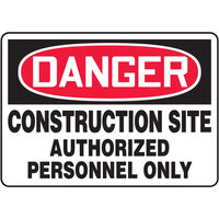 Accuform 10" x 14" Plastic "Danger Construction Site / Authorized Personnel Only" Safety Sign MADM003VP