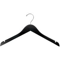 17 inch Black Gloss Flat Wooden Shirt Hanger with Chrome Hook - 100/Pack