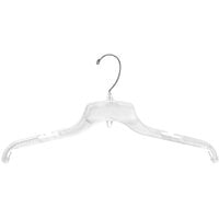 17 inch Clear Plastic Heavy-Weight Shirt Hanger with Chrome Hook and Molded Ridges - 100/Pack