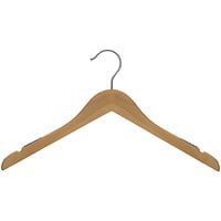 17 inch Natural Low Gloss Wooden Shirt Hanger with Chrome Hook - 100/Pack