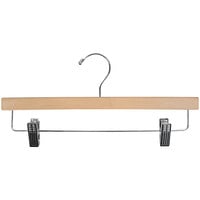 14 inch Natural Gloss Flat Wooden Skirt / Pant Hanger with Chrome Hardware - 100/Pack