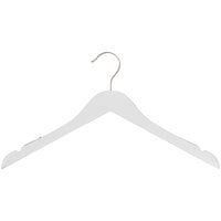 17 inch White Low Gloss Wooden Shirt Hanger with Chrome Hook - 100/Pack