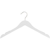 17" White Low Gloss Wooden Shirt Hanger with Chrome Hook - 100/Pack