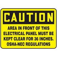 Accuform Adhesive Vinyl "Caution / Area In Front Of Electrical Panel" Safety Sign