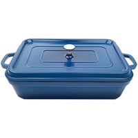 GET Heiss 7.5 Qt. Cobalt Blue Enamel Coated Cast Aluminum Rectangular Roasting Pan with Lid CA-017-CB/BK/CC