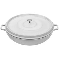 GET Heiss 7.5 Qt. White Enamel Coated Cast Aluminum Round Brazier / Paella Pan with Lid CA-015-AWH/BK/CC