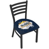 Holland Bar Stool 18 inch Modelo White Splash Logo Stationary Chair with Ladder Back and 2 1/2 inch Padded Seat